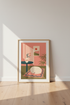 Sleeping Dog in Sunlit Room Art | Pink Boho Decor | Cozy Pet Lover Poster