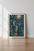 Fox & Birds Under Moon Art Print | Botanical Navy Gold Decor | Whimsical Nature Poster