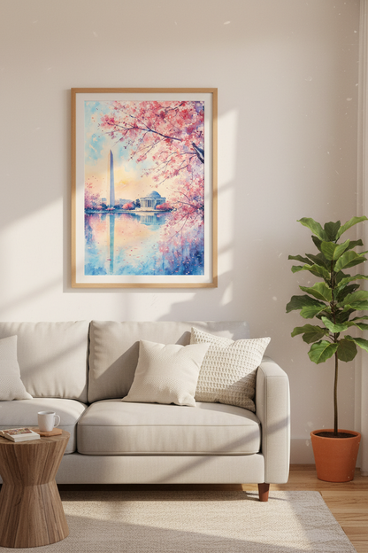 Cherry Blossom Washington DC Poster | Watercolor Landscape | Pastel Spring Decor