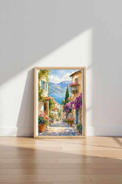 Lake Como Italy Watercolor Art | Mediterranean Coastal Decor | Italy Scenery Poster