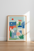 Mediterranean Village Wall Art | Geometric Coastal Print, Modern Boho Decor