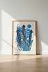 Squid Linocut Wall Art Print | Navy Blue Ocean Decor | Nautical Coastal Poster
