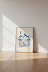 Blue Fox Mountain Wall Art Print | Woodland Nursery Decor | Linocut Poster