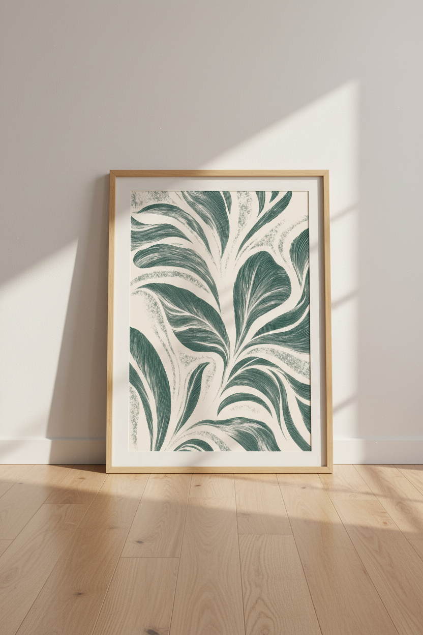 Abstract Botanical Leaf Wall Art | Sage Green &amp; Cream Decor | Minimalist Poster Print