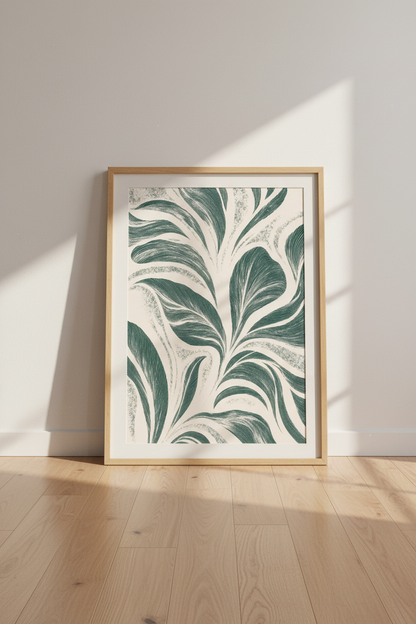 Abstract Botanical Leaf Wall Art | Sage Green &amp; Cream Decor | Minimalist Poster Print
