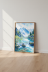 Mountain Landscape Watercolor Wall Art | Blue Nature Scene, Living Room Poster
