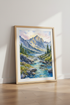 Mountain Landscape Watercolor Wall Art | Blue Nature Poster, Living Room Decor