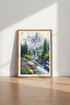 Mountain Waterfall Watercolor Wall Art | Alpine Landscape Print, Nature Decor