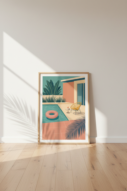 Mid Century Modern Pool Art | Retro Palm Springs Decor, Minimalist Room Poster