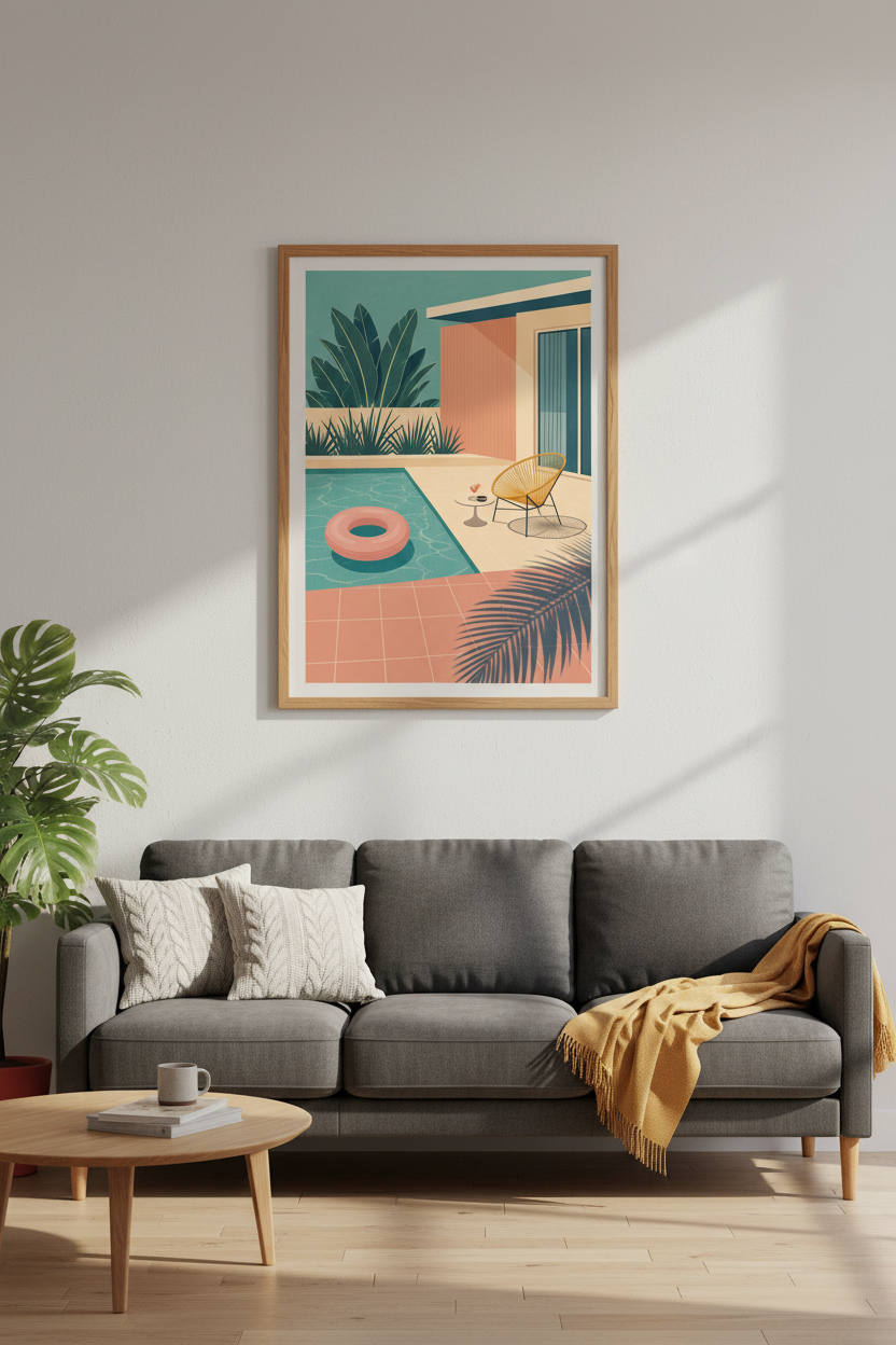 Mid Century Modern Pool Art | Retro Palm Springs Decor, Minimalist Room Poster