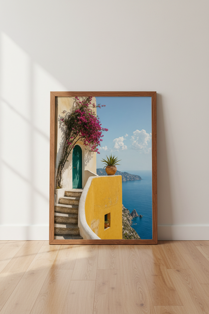 Mediterranean Coastal Wall Art | Blue Ocean View, Italian Island Poster