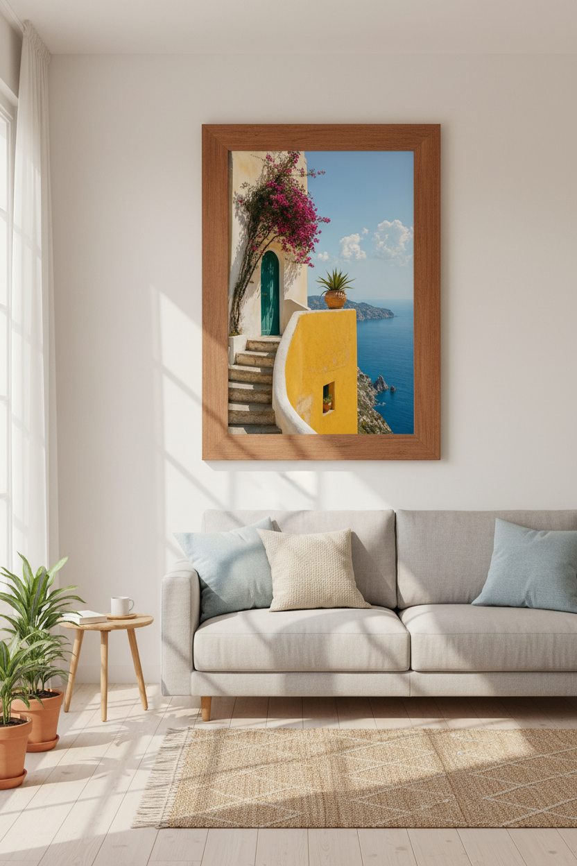 Mediterranean Coastal Wall Art | Blue Ocean View, Italian Island Poster