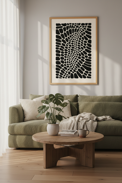 Abstract Organic Shape Wall Art | Black and Cream Minimalist Print, Modern Home Decor