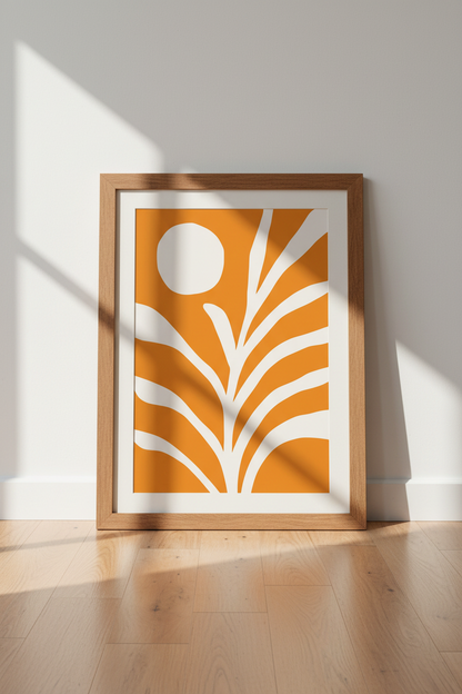 Abstract Botanical Leaf Wall Art | Burnt Orange Boho Decor | Minimalist Poster