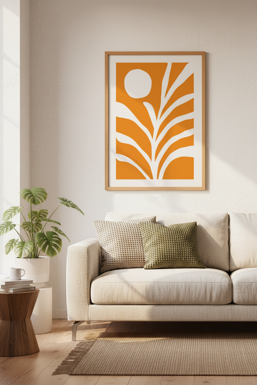 Abstract Botanical Leaf Wall Art | Burnt Orange Boho Decor | Minimalist Poster
