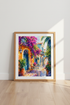 Mediterranean Street Watercolor | Vibrant Bougainvillea Italian Decor, Living Room Art