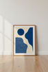 Abstract Shapes Wall Art | Cobalt Blue & Cream Modern Poster, Minimalist Living Room Decor