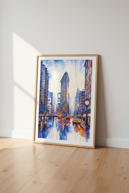 Flatiron Building NYC Wall Art | Watercolor Cityscape Print | Manhattan Decor Poster