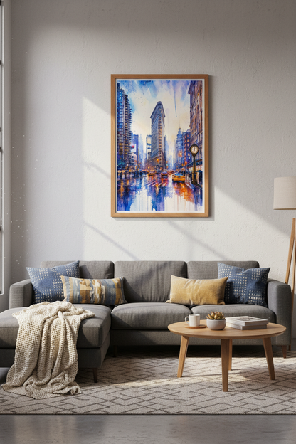 Flatiron Building NYC Wall Art | Watercolor Cityscape Print | Manhattan Decor Poster