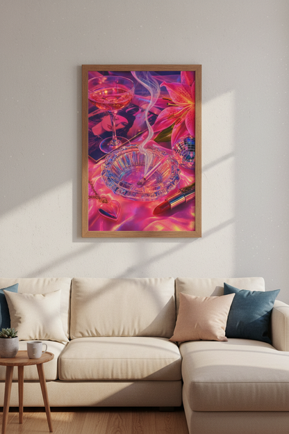 Preppy Pink Aesthetic Wall Art | Retro Glamour Disco Decor, Neon Poster