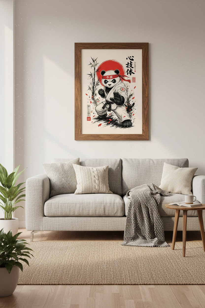 Samurai Panda Martial Arts Wall Art | Japanese Dojo Decor | Karate Poster