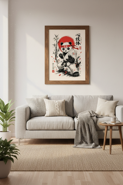 Samurai Panda Martial Arts Wall Art | Japanese Dojo Decor | Karate Poster
