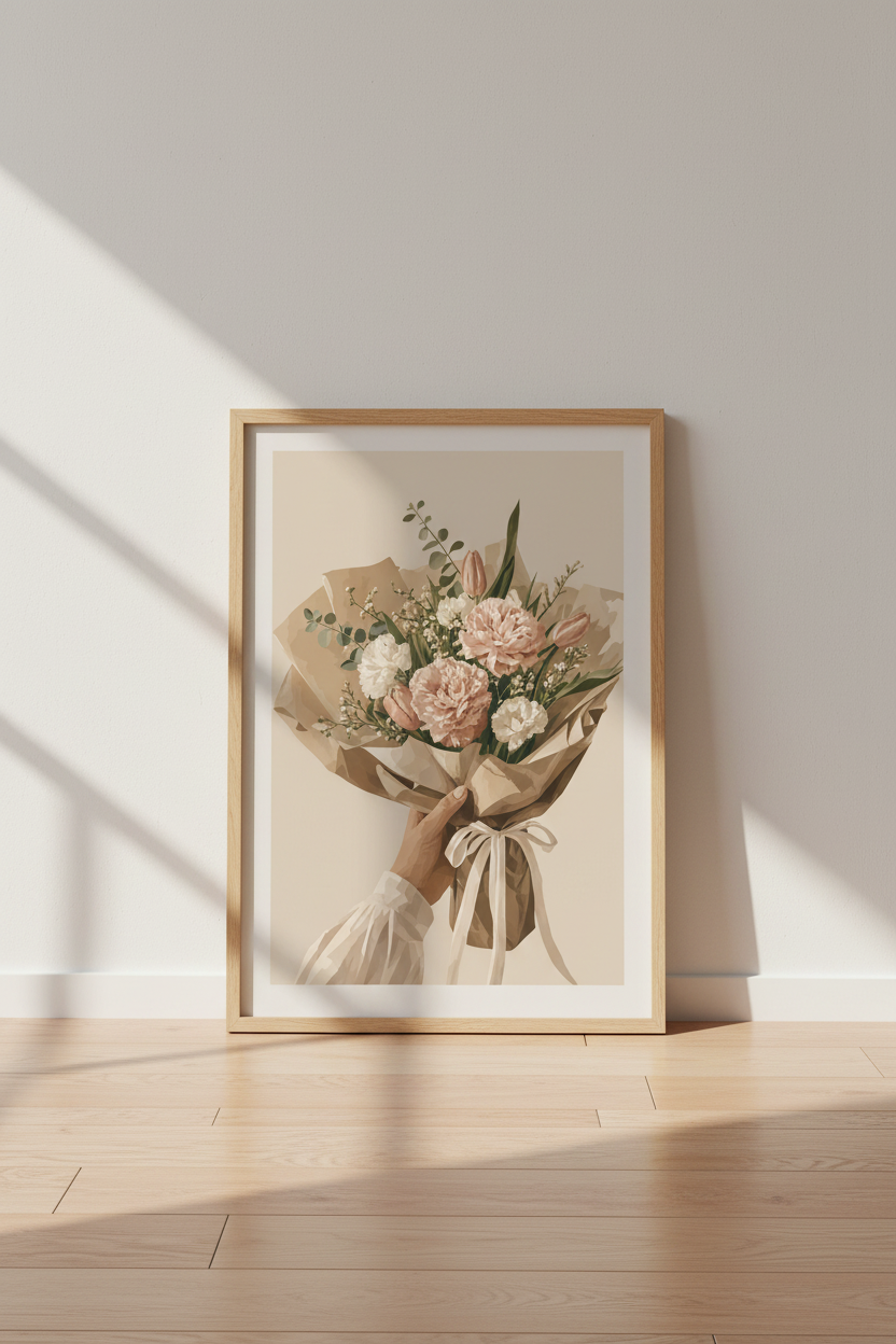 Peony Bouquet Floral Wall Art | Neutral Botanical Decor, Pink Flower Poster