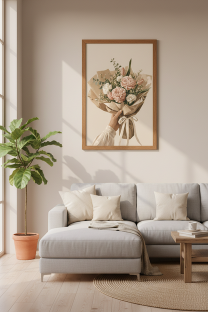 Peony Bouquet Floral Wall Art | Neutral Botanical Decor, Pink Flower Poster