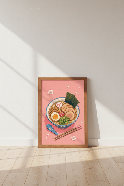 Japanese Ramen Bowl Art | Pastel Pink Anime Style, Kitchen &amp; Dining Decor