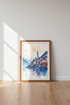 Lake Village Watercolor Art | European Mountain Landscape, Living Room Decor
