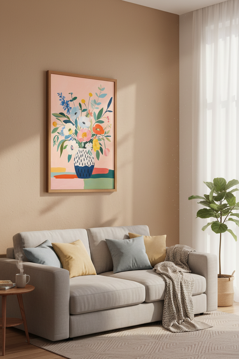 Floral Bouquet in Vase Wall Art | Colorful Botanical Print, Modern Boho Decor