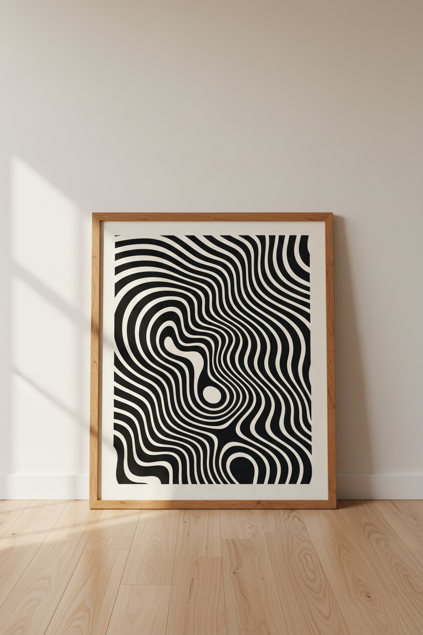 Abstract Wavy Line Art Print | Black &amp; Cream Modern Decor | Minimalist Poster