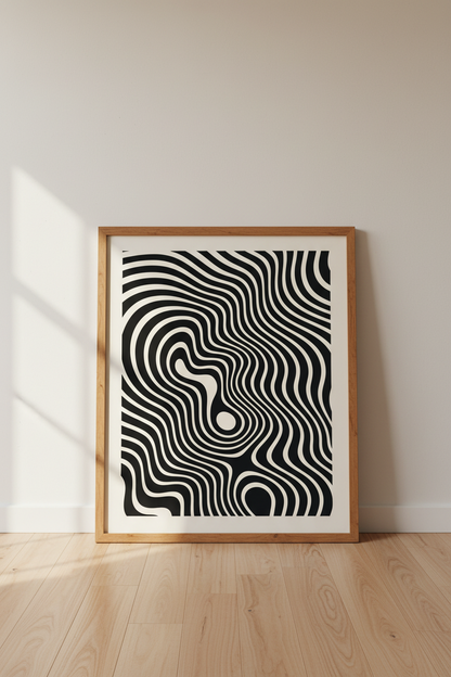 Abstract Wavy Line Art Print | Black &amp; Cream Modern Decor | Minimalist Poster