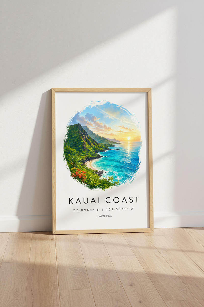 Kauai Coast Print | Hawaii Landscape Sunset Wall Art, Coastal Home Decor