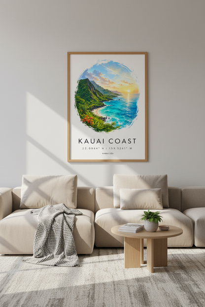 Kauai Coast Print | Hawaii Landscape Sunset Wall Art, Coastal Home Decor