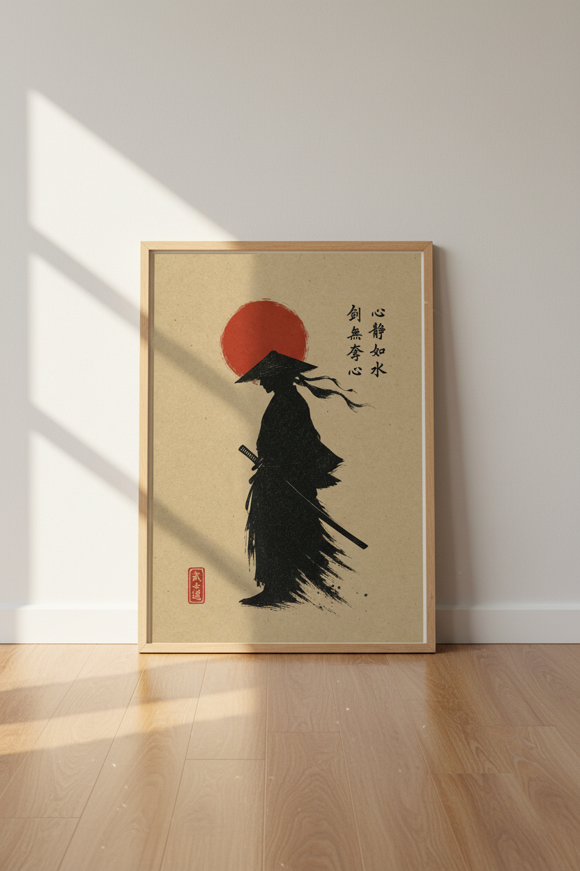 Samurai Silhouette Wall Art | Japanese Ink Style, Home Office &amp; Dojo Decor