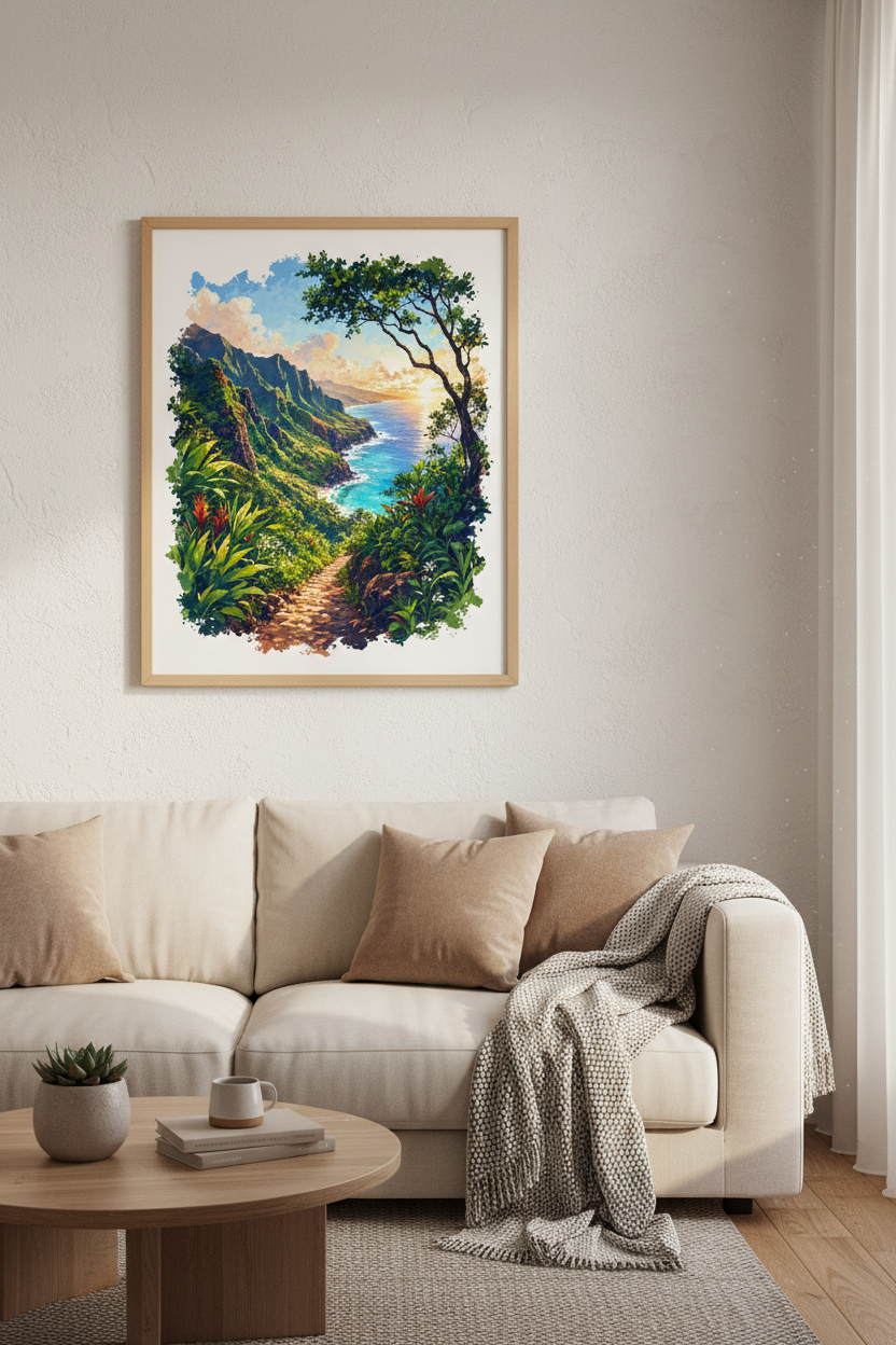 Na Pali Lookout Kauai Wall Art | Hawaii Landscape Print, Tropical Coastal Decor