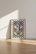 Sardines & Lemons Art | Blue Checkered Folk Style Kitchen Decor | Mediterranean Poster