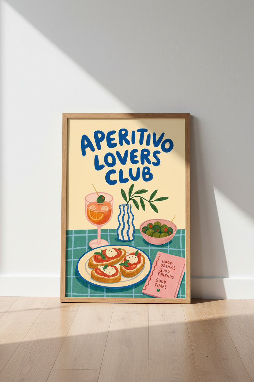 Aperitivo Lovers Club Wall Art | Italian Spritz &amp; Food Poster, Kitchen Decor