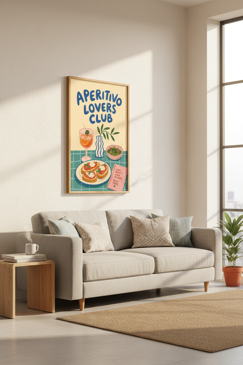 Aperitivo Lovers Club Wall Art | Italian Spritz &amp; Food Poster, Kitchen Decor