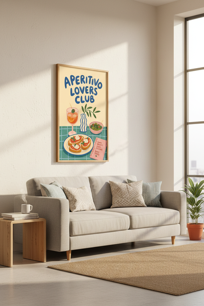 Aperitivo Lovers Club Wall Art | Italian Spritz &amp; Food Poster, Kitchen Decor