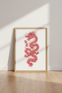 Chinese Dragon Wall Art | Red Mythology Illustration, Minimalist Living Room Decor