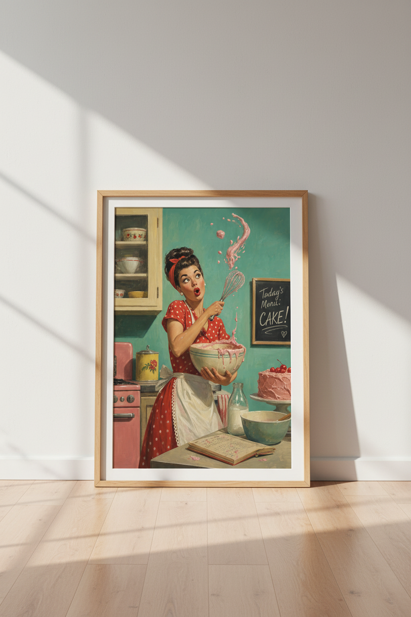 Retro Baking Pinup Wall Art Print | Mid-Century Kitchen Decor | 1950s Kitsch Poster
