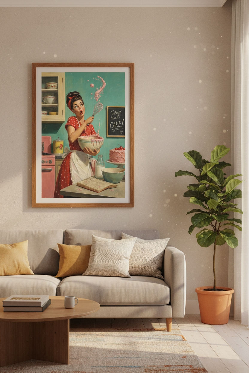 Retro Baking Pinup Wall Art Print | Mid-Century Kitchen Decor | 1950s Kitsch Poster