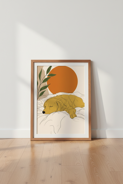 Golden Retriever Art | Minimalist Boho Dog Print, Bedroom or Living Room Decor