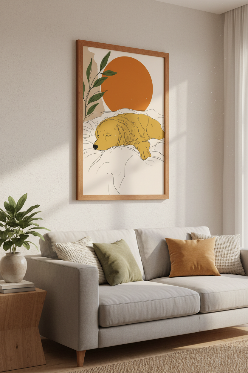Golden Retriever Art | Minimalist Boho Dog Print, Bedroom or Living Room Decor