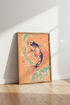 Japanese Koi Fish Wall Art | Peach & Teal Illustration, Zen Home Decor Poster