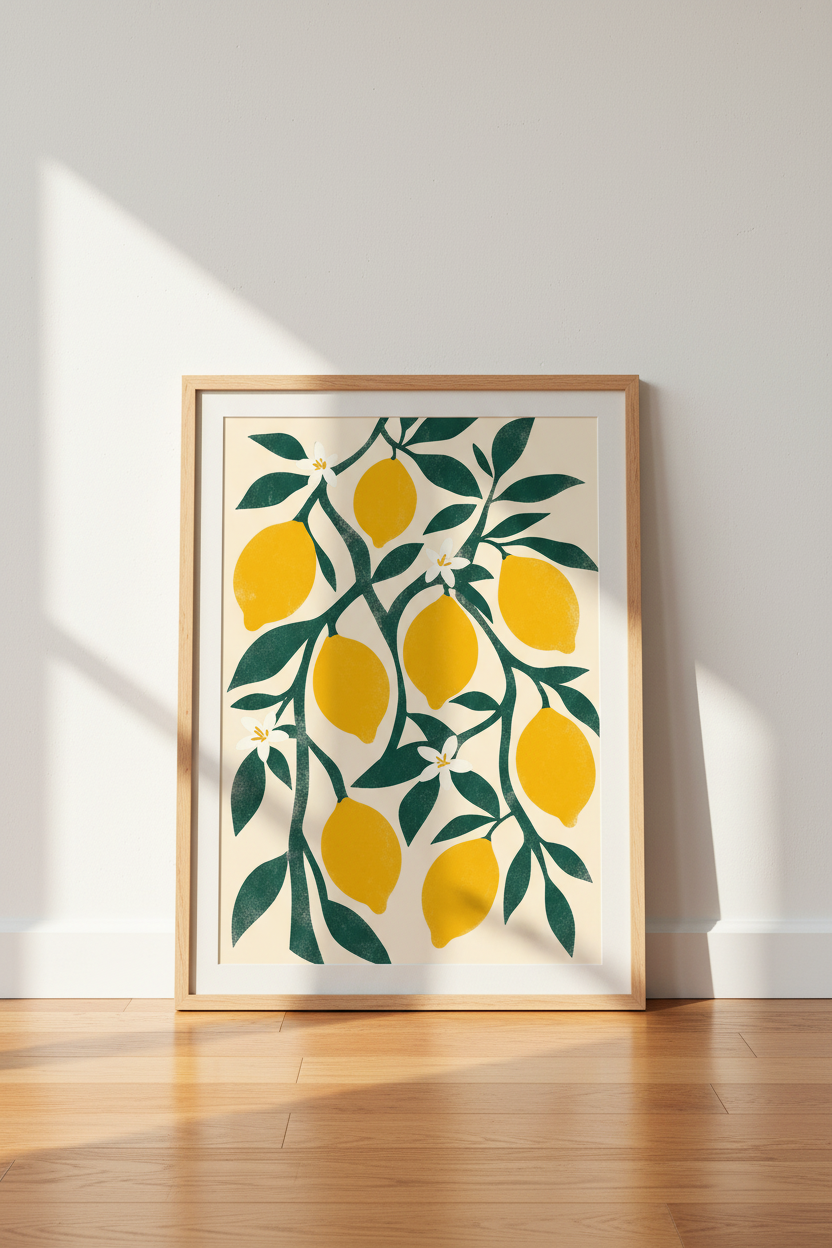 Lemon Tree Botanical Wall Art Print | Kitchen Decor | Mediterranean Aesthetic Poster
