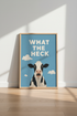 Funny Cow Wall Art Print | Blue Modern Farmhouse Decor | Surprised Animal Poster