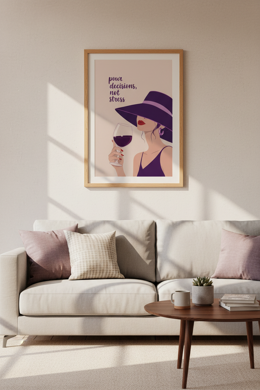Wine Lover Art Print | Purple Aesthetic Bar Decor | Pour Decisions Poster